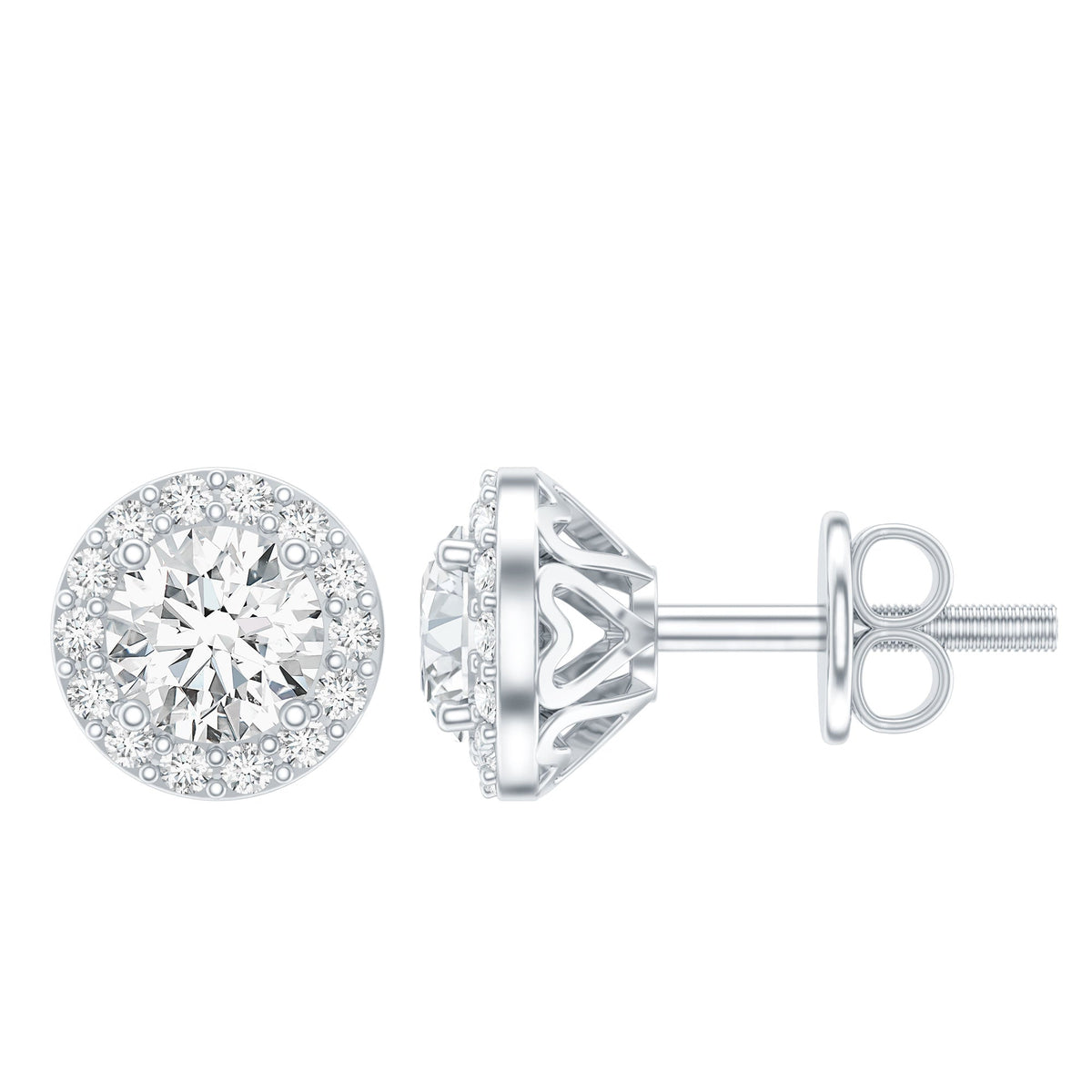 0.64 CTW Lab Grown Diamond Halo Stud Earrings (4mm, Screw Back)