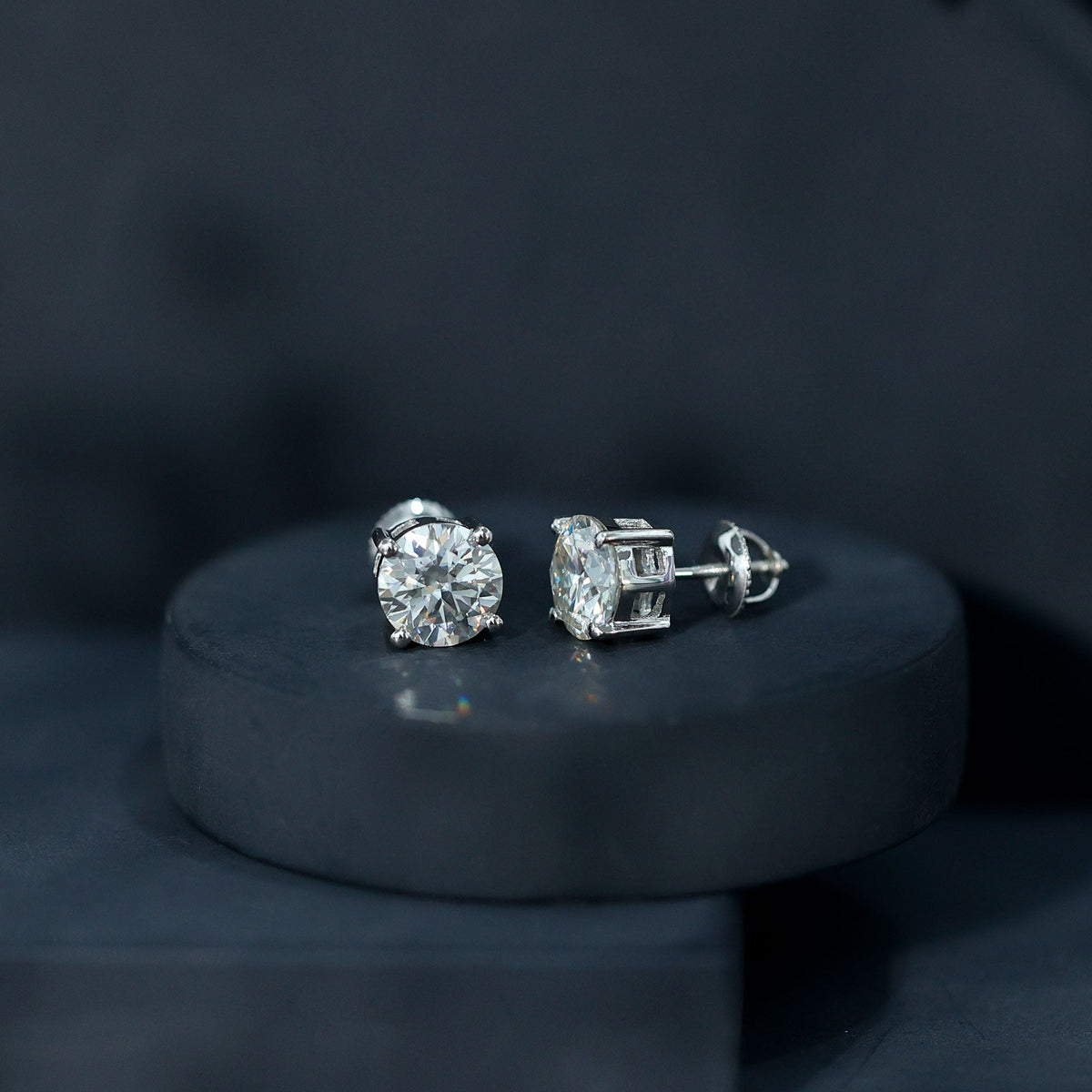 2.7 Carat Round Moissanite Studs in Claw Setting