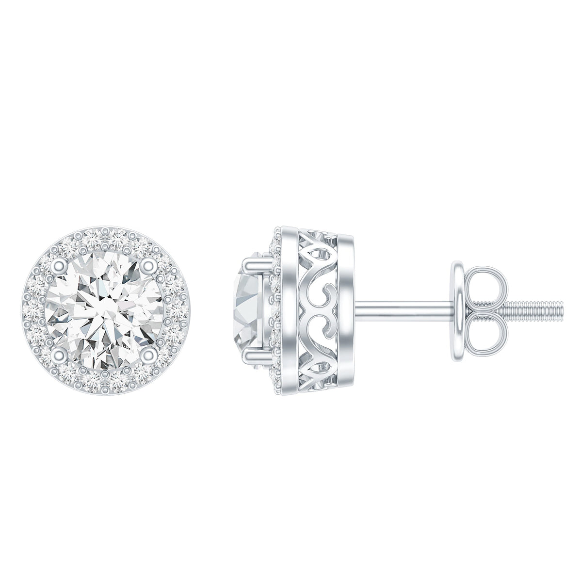 3 CT Round Moissanite Halo Stud Earrings With Certification