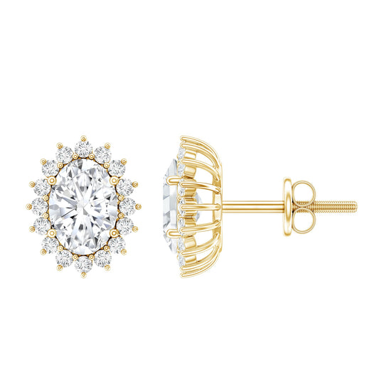 1.9 Carat Oval Moissanite Classic Stud Earrings With Halo