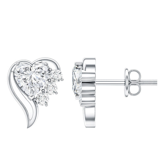 1 Carat Moissanite Heart Stud Earrings in Sterling Silver