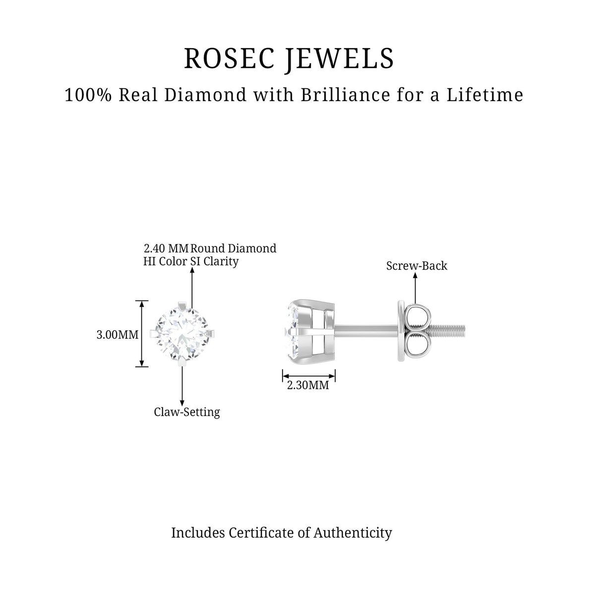 0.18 CT Natural Round Diamond Solitaire Stud Earrings