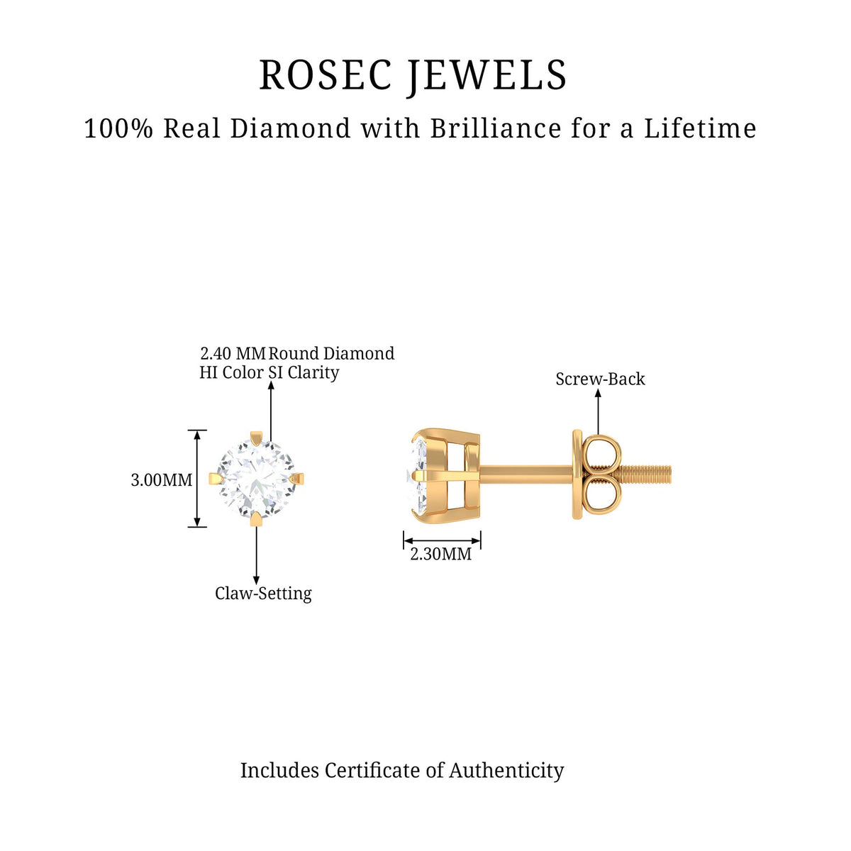 0.18 CT Natural Round Diamond Solitaire Stud Earrings