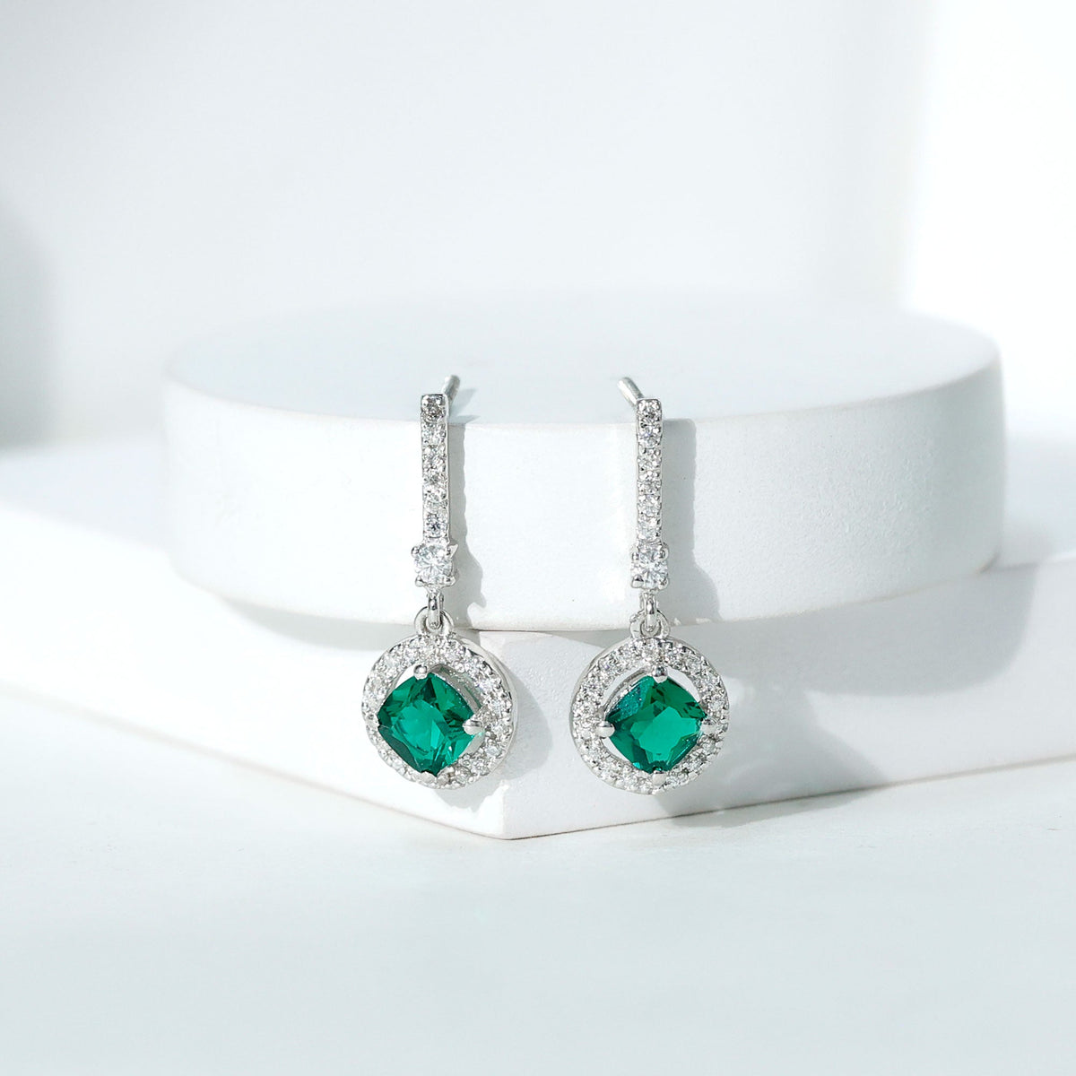 1.8 Carat Lab Grown Emerald Drop Earrings with Moissanite