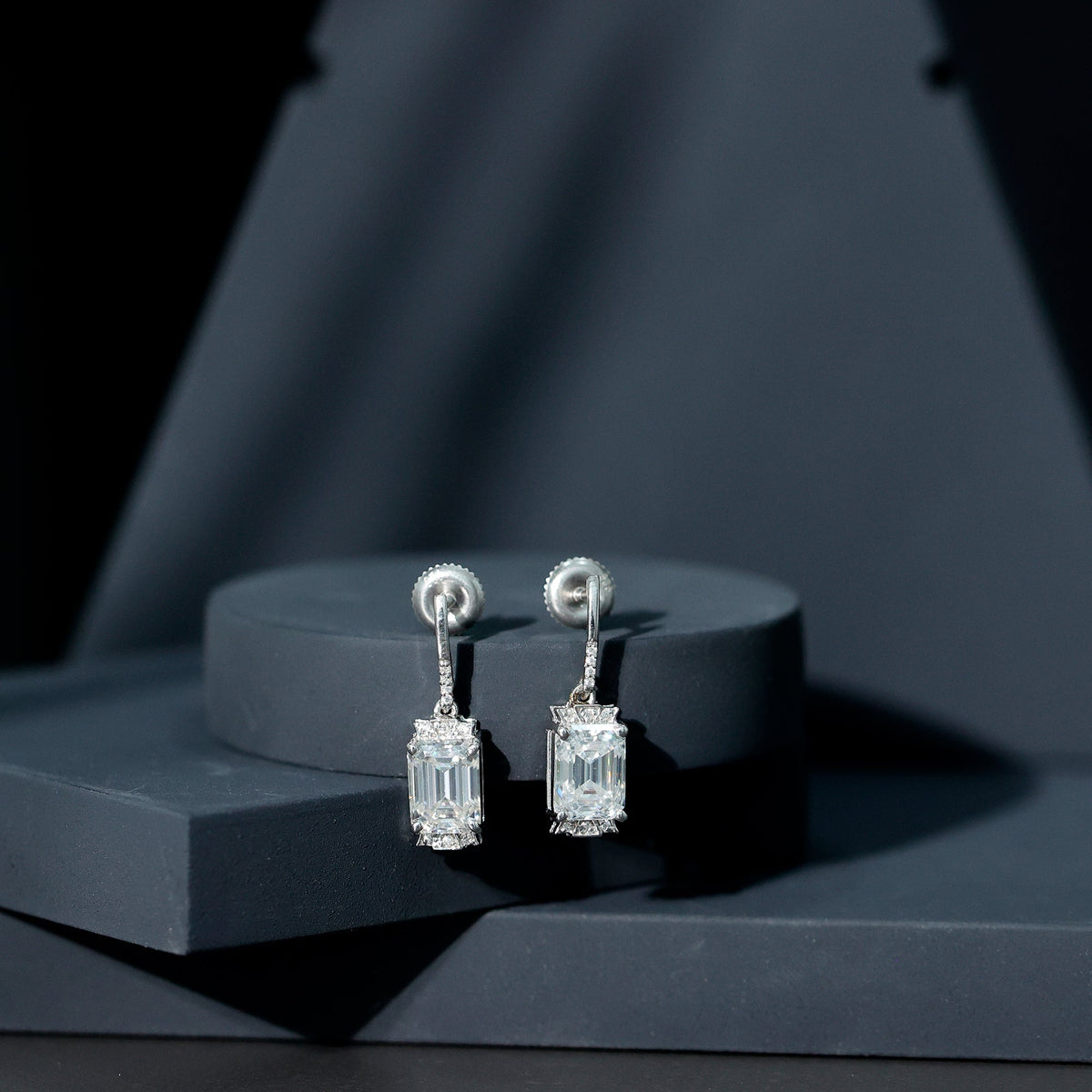 3.5 Carat Emerald Cut Moissanite Drop Earrings for Women in Silver