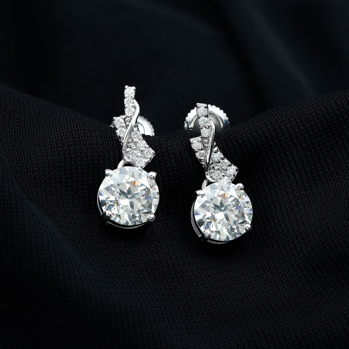 4.2 CT Certified Moissanite Designer Drop Earrings in Silver