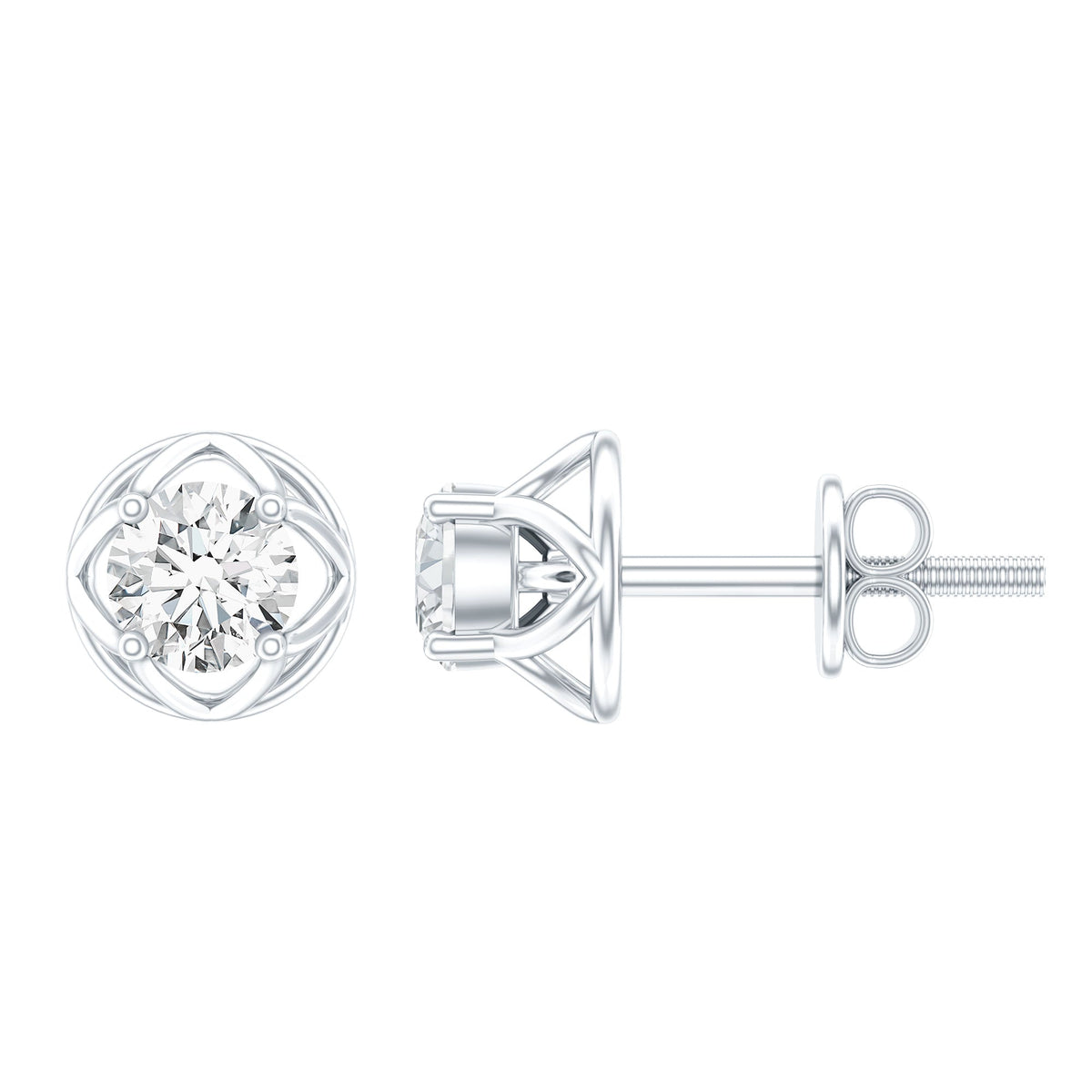 0.50 Carat Round Brilliant Diamond Solitaire Stud Earrings with Screw Back