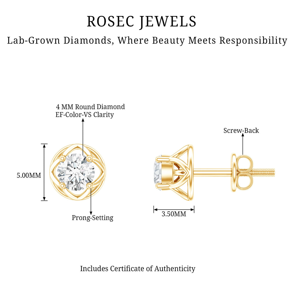 0.50 Carat Round Brilliant Diamond Solitaire Stud Earrings with Screw Back