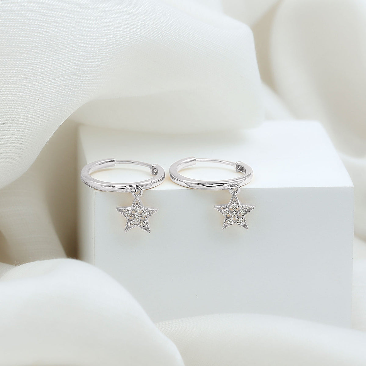 Diamond Star Drop Hoop Earrings