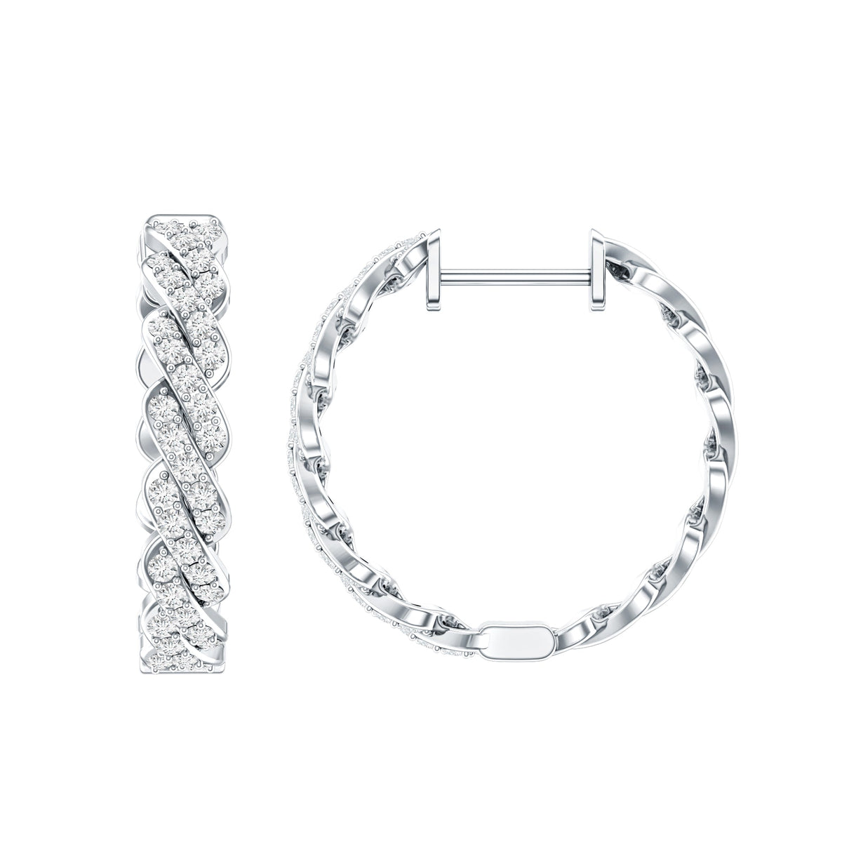 Certified Natural Diamond Twisted Hoop Earrings with Round Brilliant Stones
