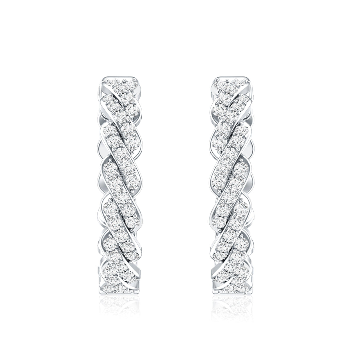 Certified Natural Diamond Twisted Hoop Earrings with Round Brilliant Stones