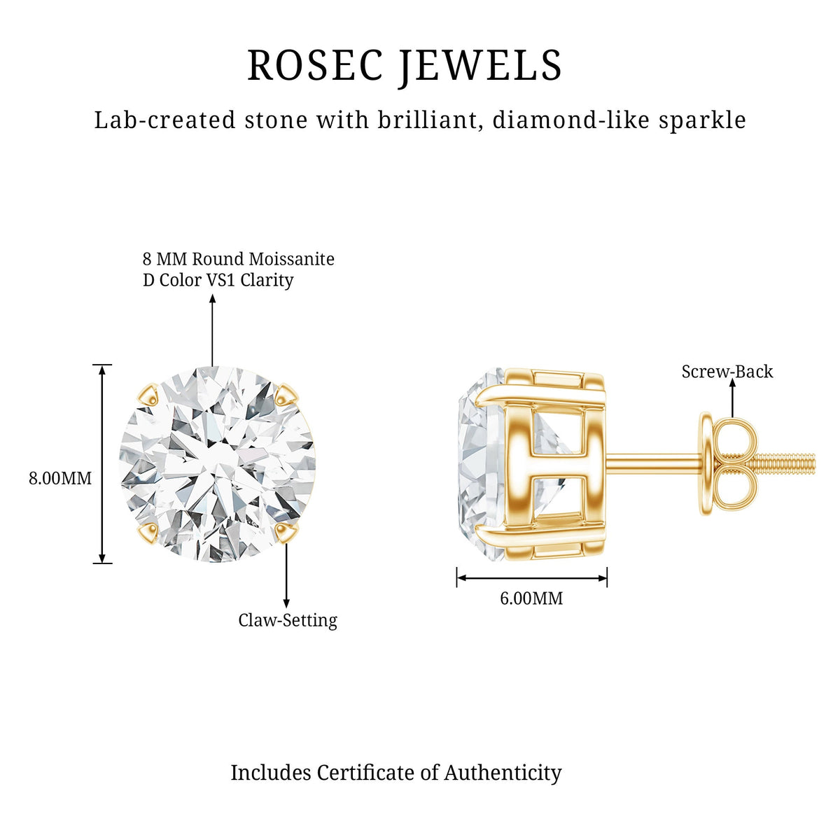 4.2 Carat Round Cut Moissanite Solitaire Stud Earrings