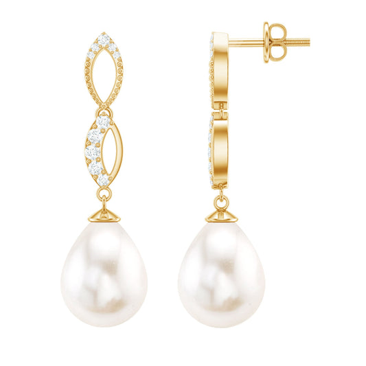 12 Carat Freshwater Pearl and Diamond Infinity Drop Earrings