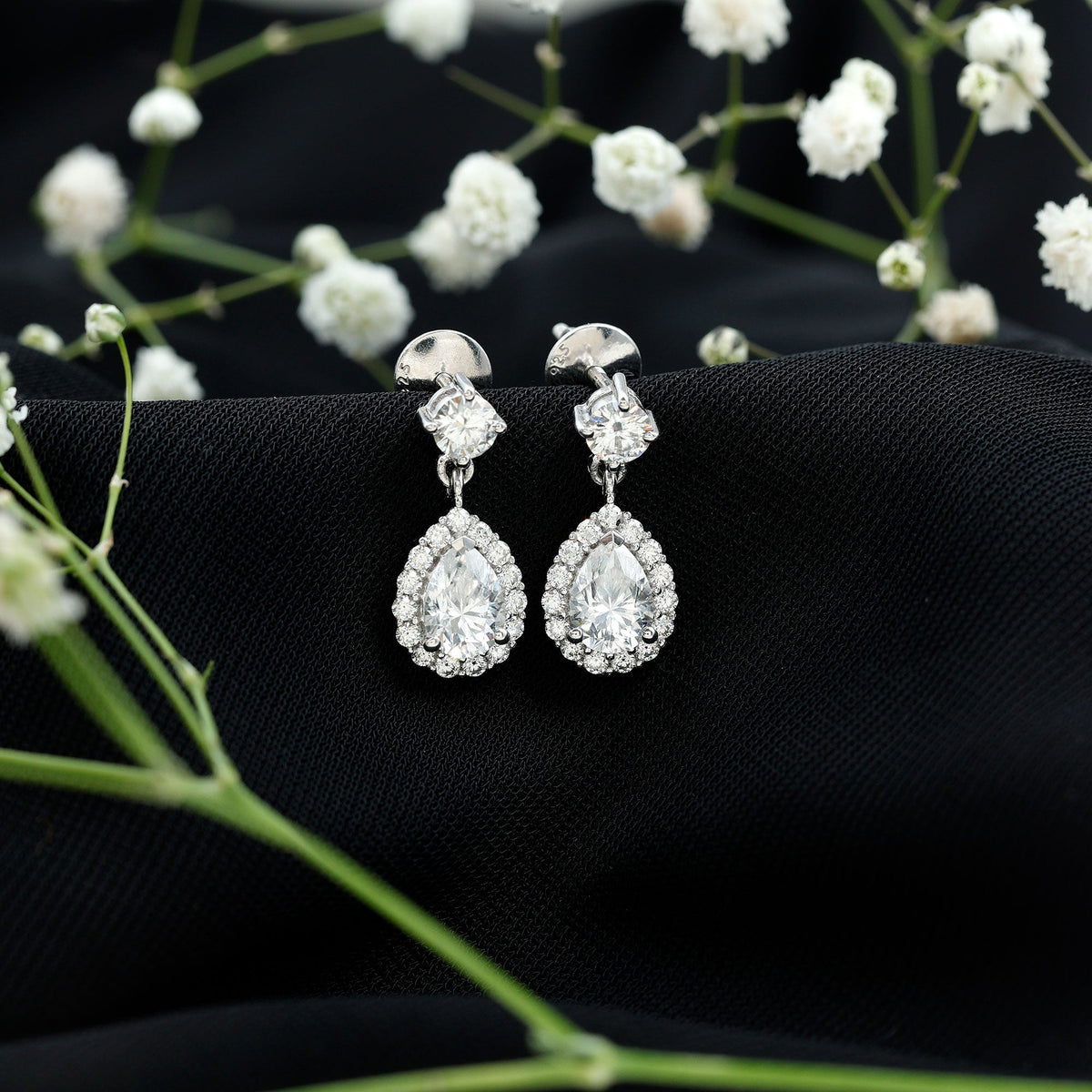 1.5 Carat Moissanite Bridal Dangle Earrings in Prong Setting