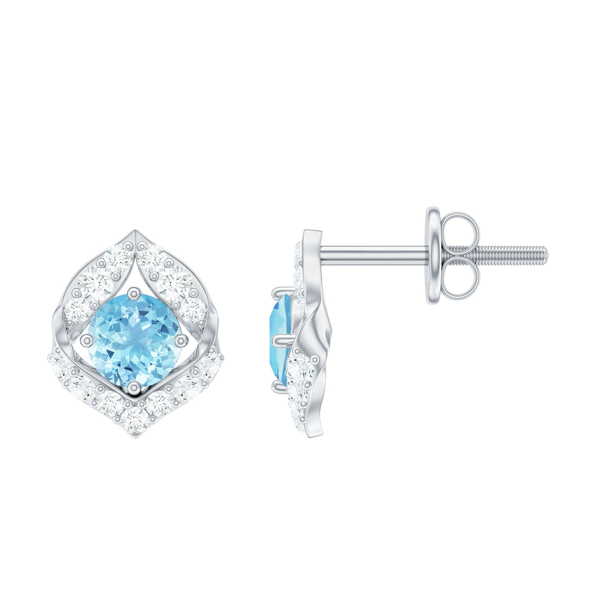 Vintage Inspired Aquamarine Diamond Leaf Earrings