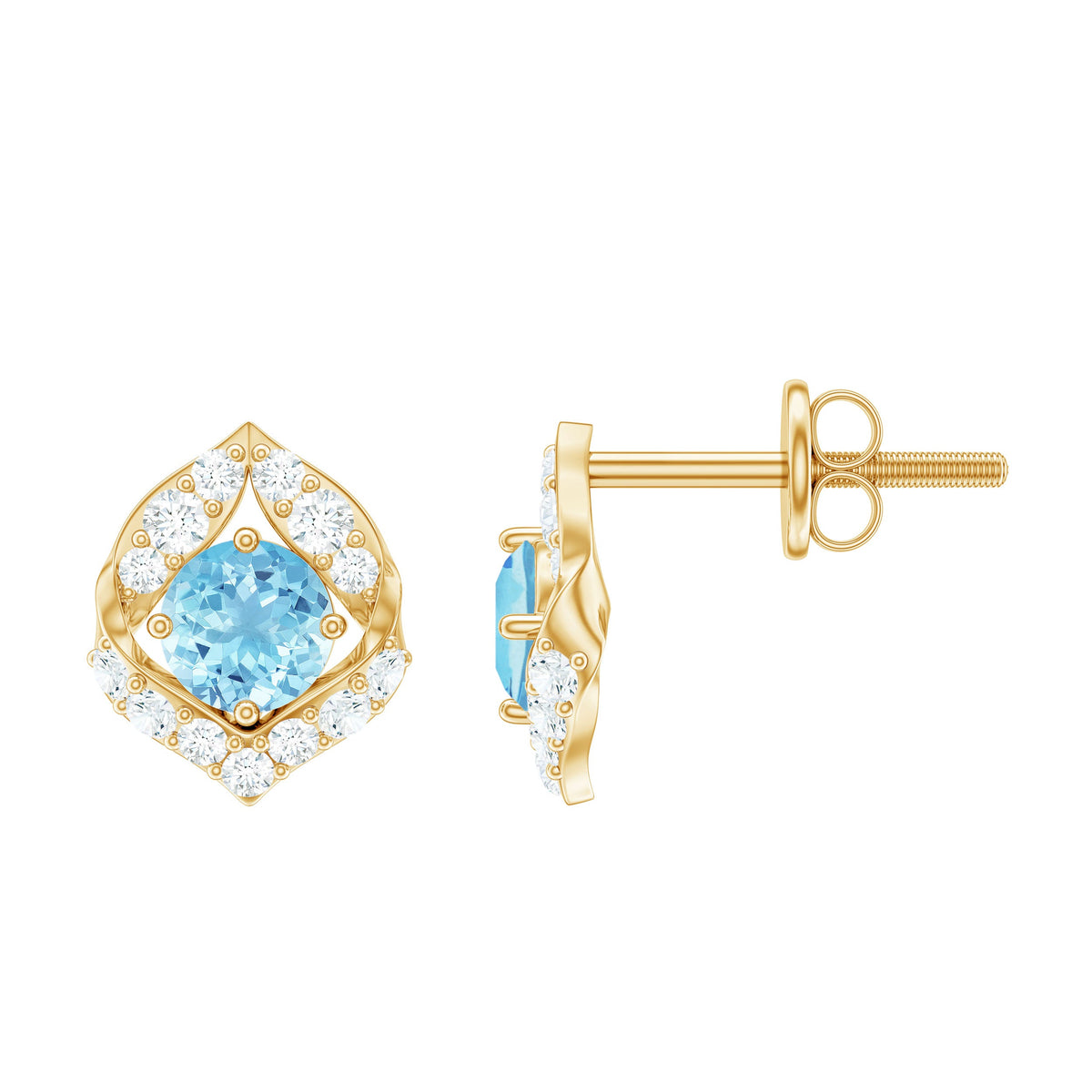 Vintage Inspired Aquamarine Diamond Leaf Earrings