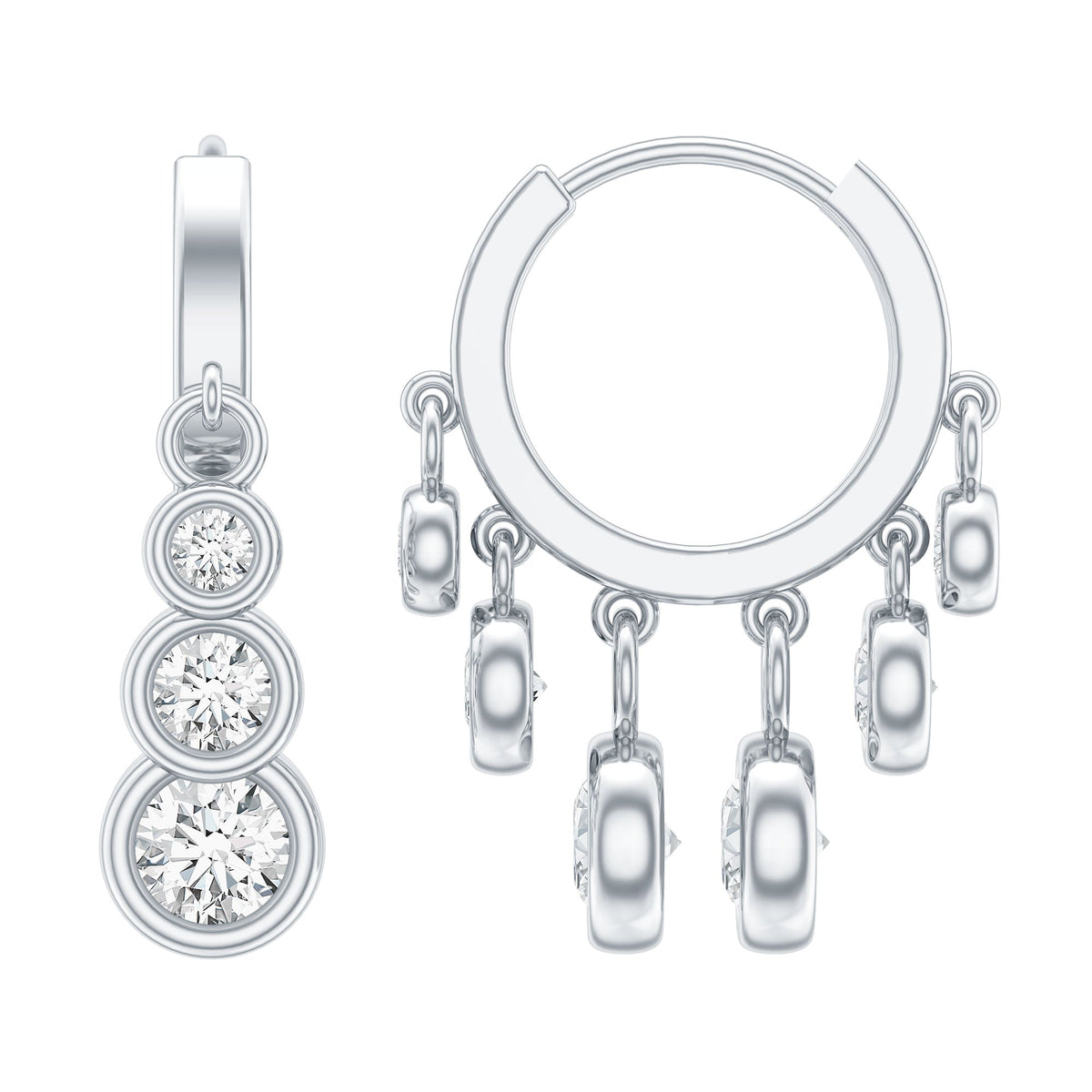 Certified Bezel Set Moissanite Hoop Dangle Earrings