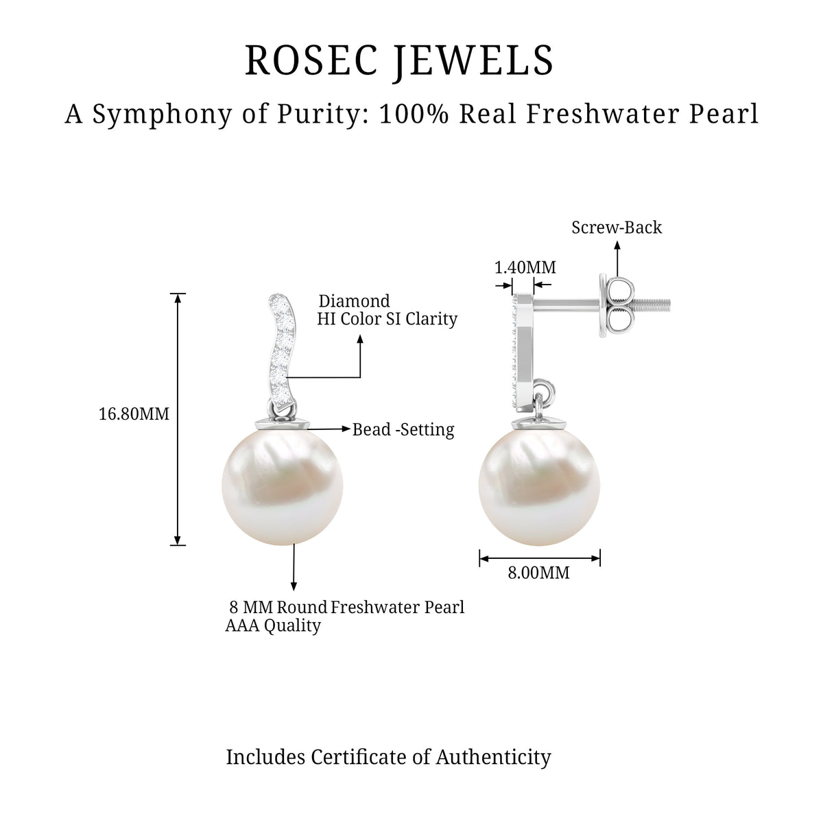 14 Carat Freshwater Pearl Drop Earrings with Diamond