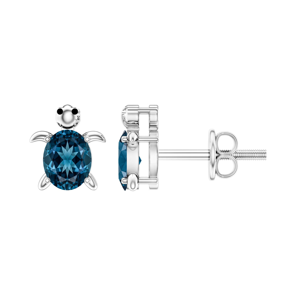 Genuine London Blue Topaz Tortoise Stud Earrings