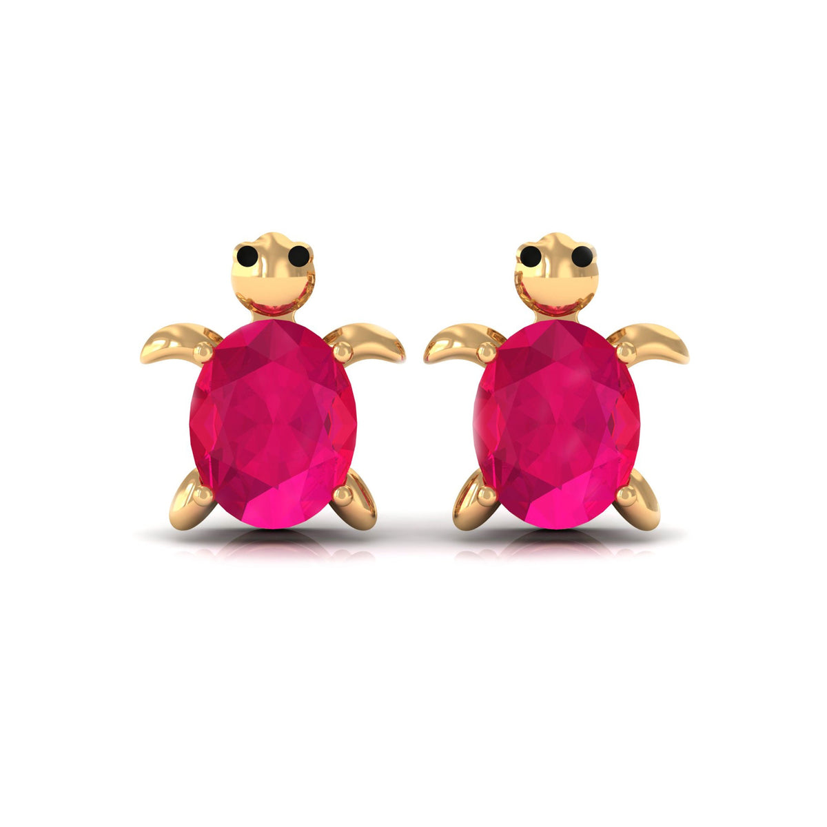 1.2 Carat Turtle Stud Earrings with Oval Cut Ruby