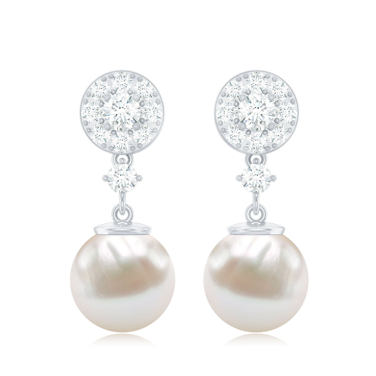 Freshwater Cultured Pearl and Diamond Drop Earrings