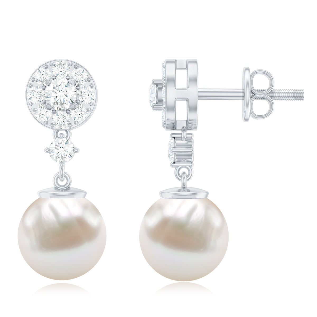 Freshwater Cultured Pearl and Diamond Drop Earrings