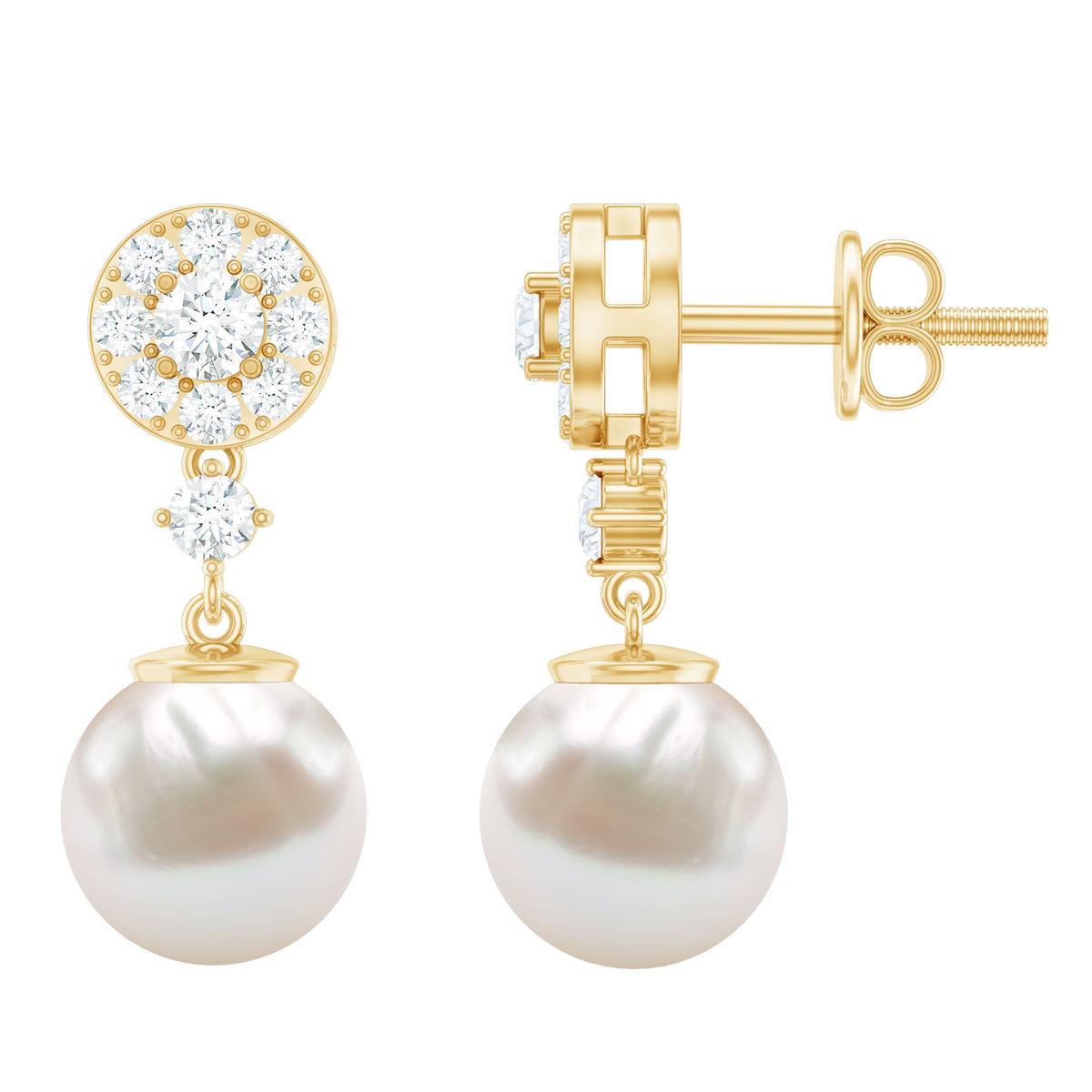 Freshwater Cultured Pearl and Diamond Drop Earrings