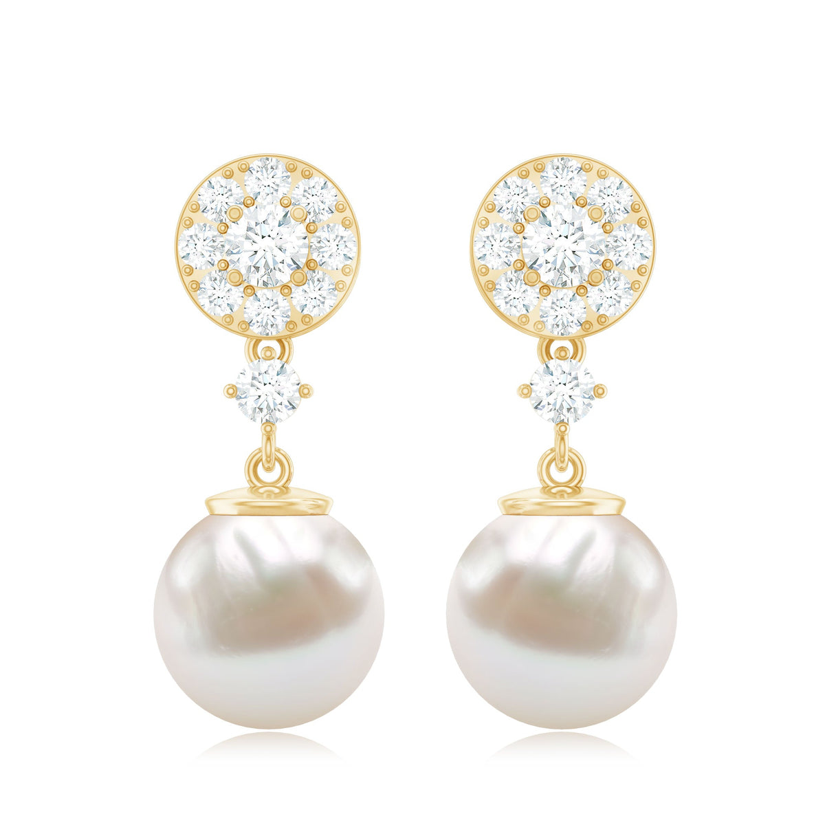 Freshwater Cultured Pearl and Diamond Drop Earrings