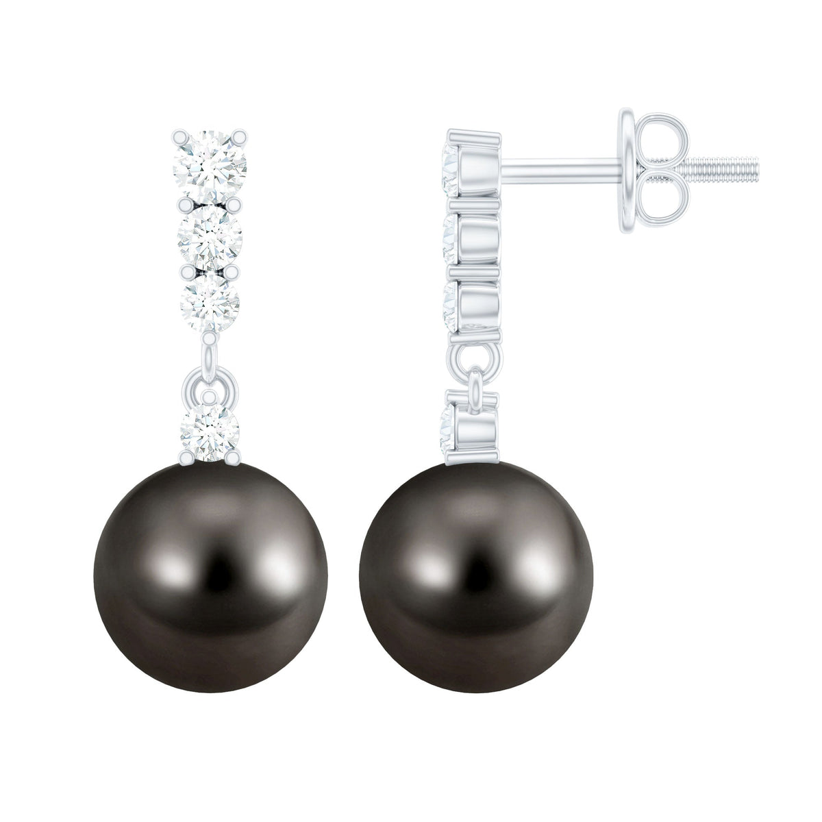 Certified Tahitian Black Pearl Drop Earrings with Diamonds