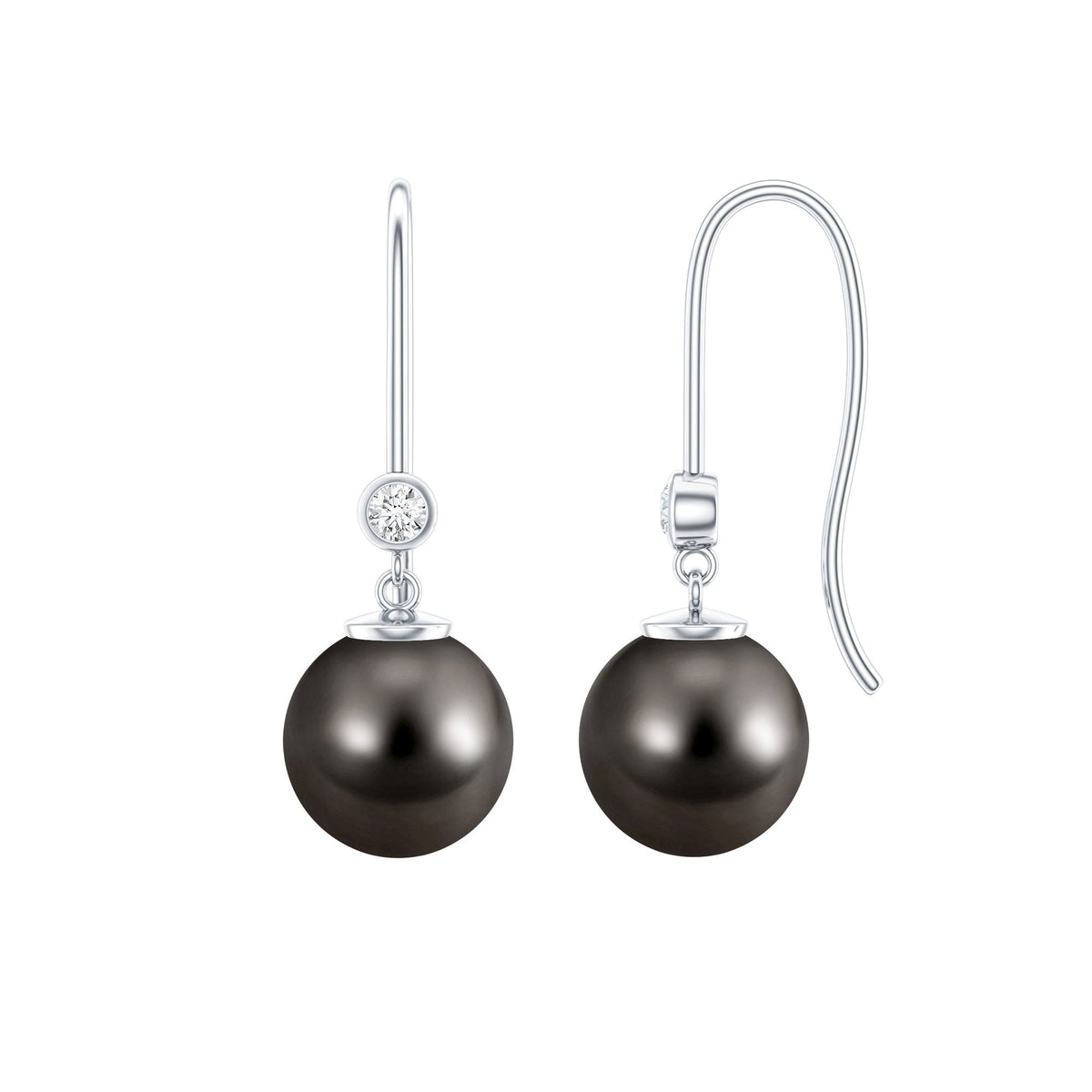 16 Carat Tahitian Black Pearl Dangling Earrings with Diamond