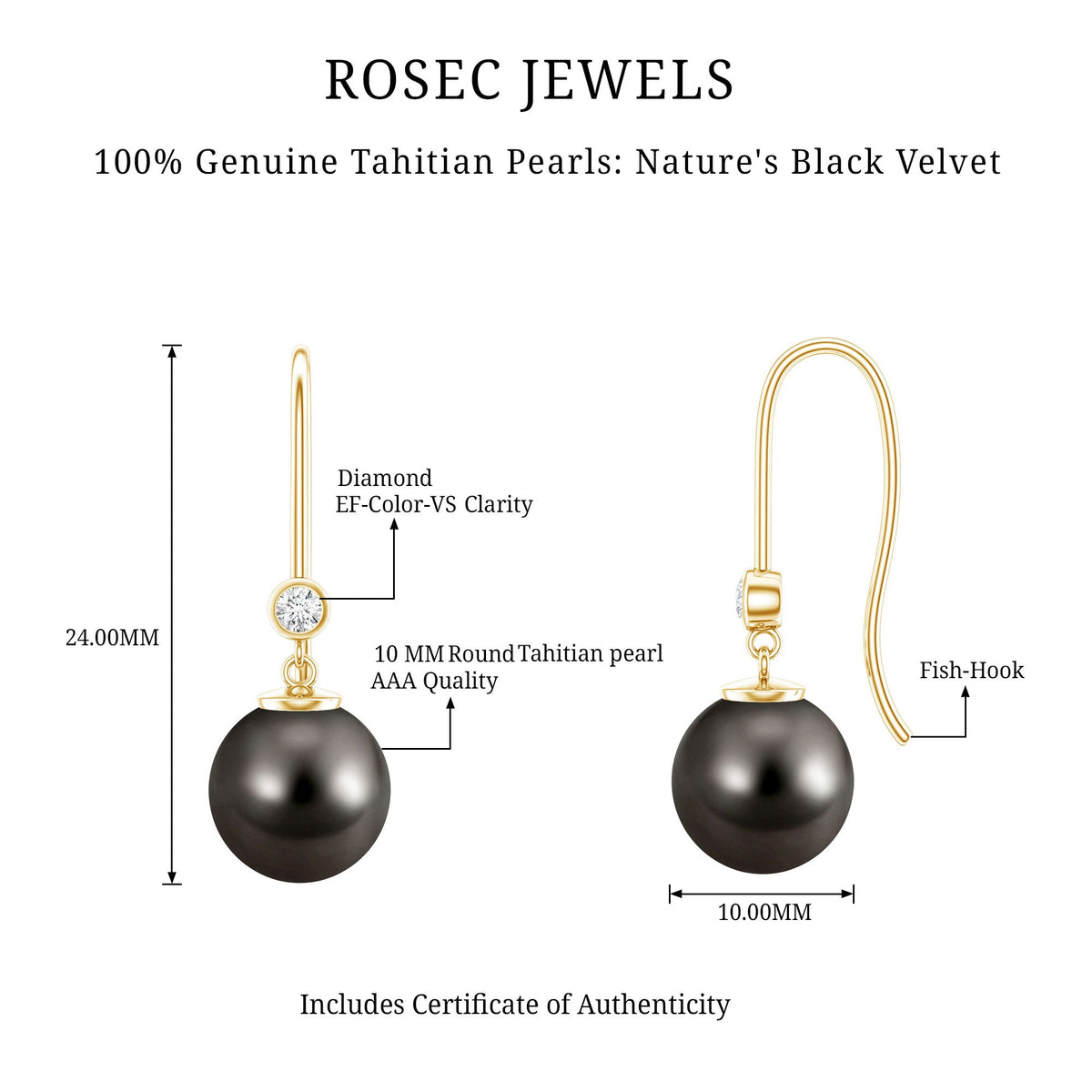 16 Carat Tahitian Black Pearl Dangling Earrings with Diamond
