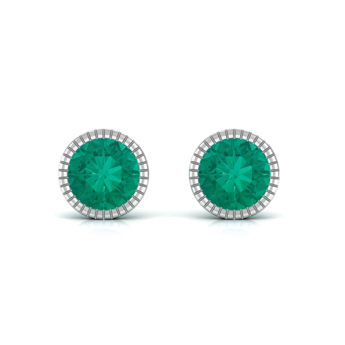 0.9 Carat Bezel Set Round Emerald Solitaire Stud Earrings