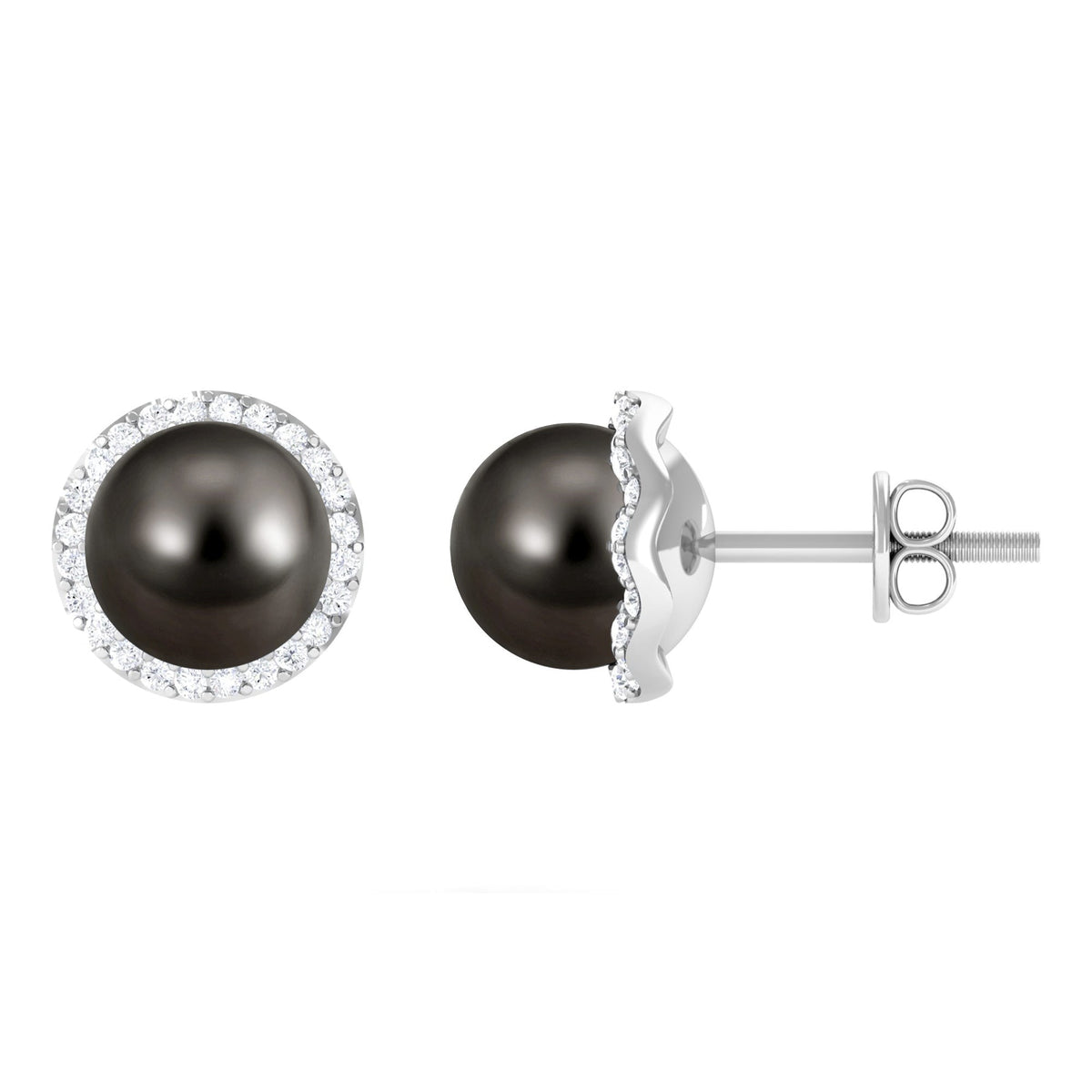 15 Carat Black Pearl and Diamond Halo Stud Earrings
