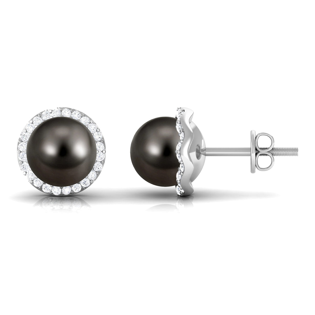 15 Carat Black Pearl and Diamond Halo Stud Earrings