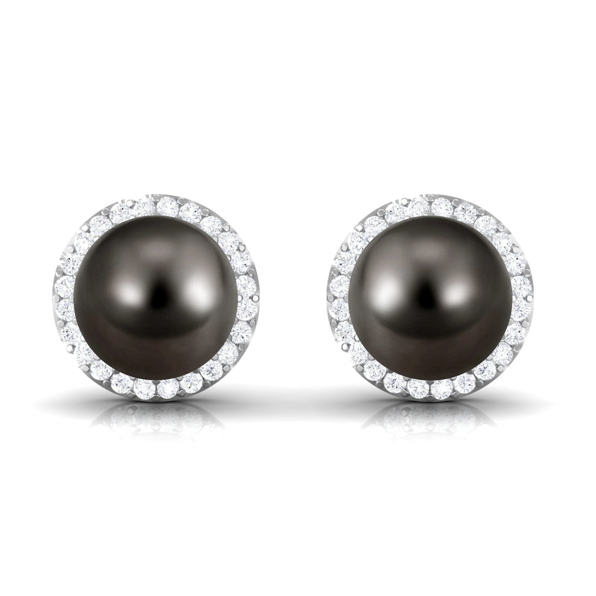 15 Carat Black Pearl and Diamond Halo Stud Earrings