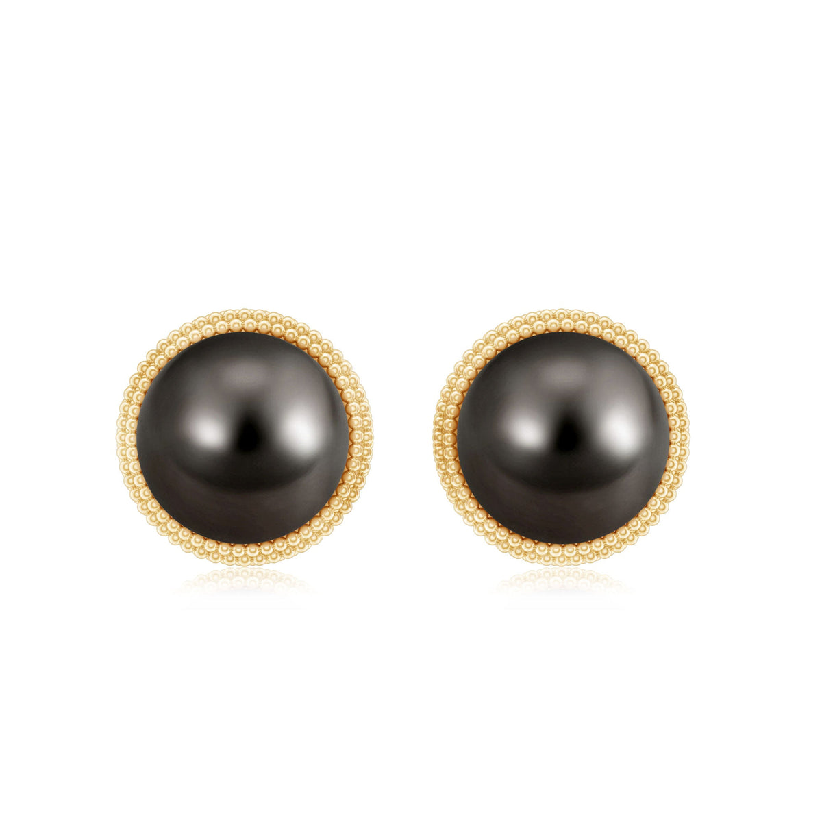 15 Carat Tahitian Black Pearl Solitaire Stud Earrings with Beaded Detail