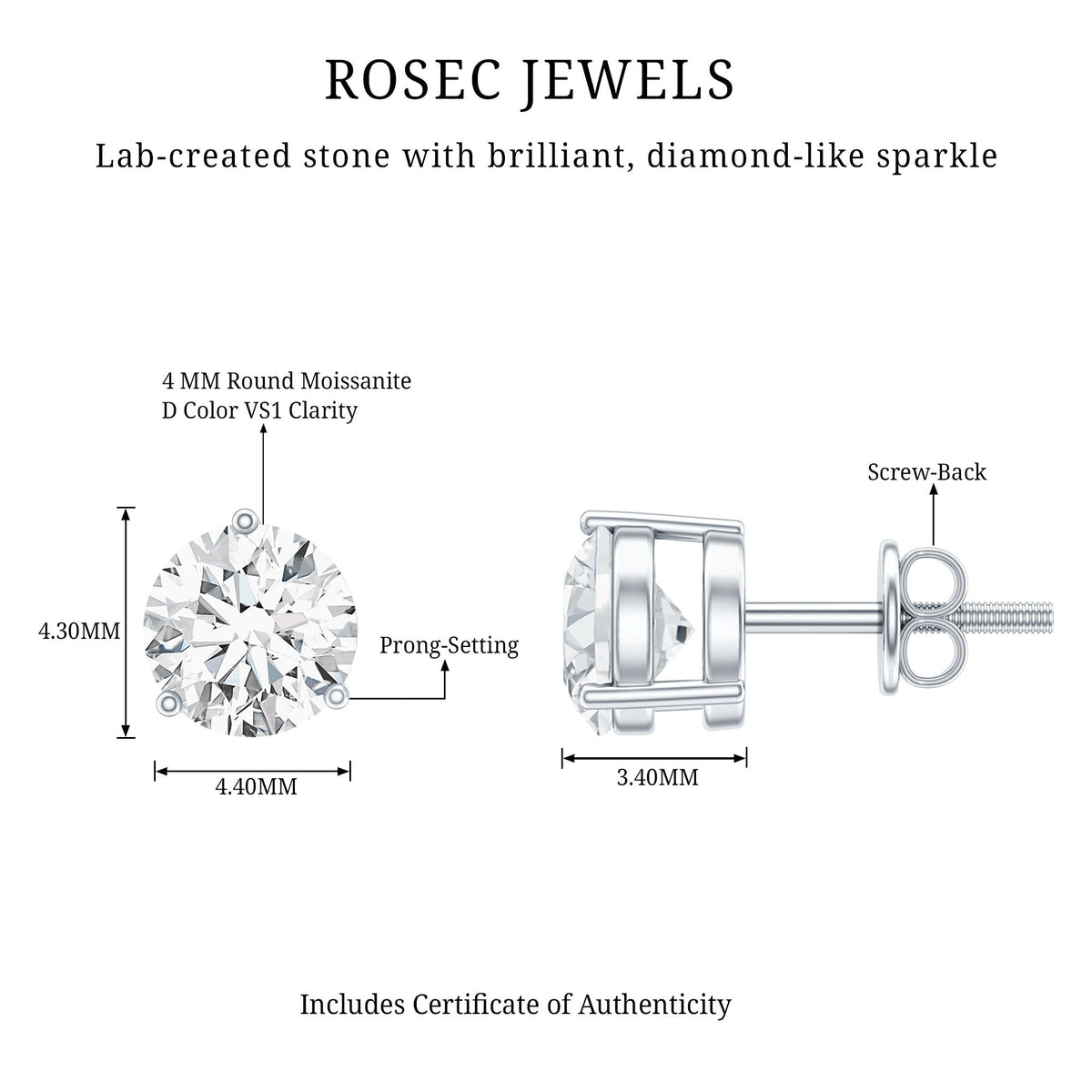 0.63 Carat Round Moissanite Stud Earrings
