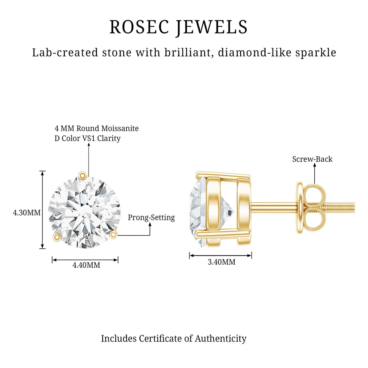 0.63 Carat Round Moissanite Stud Earrings
