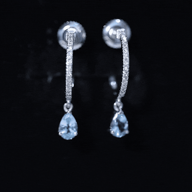 Aquamarine and Diamond Hoop Drop Earrings