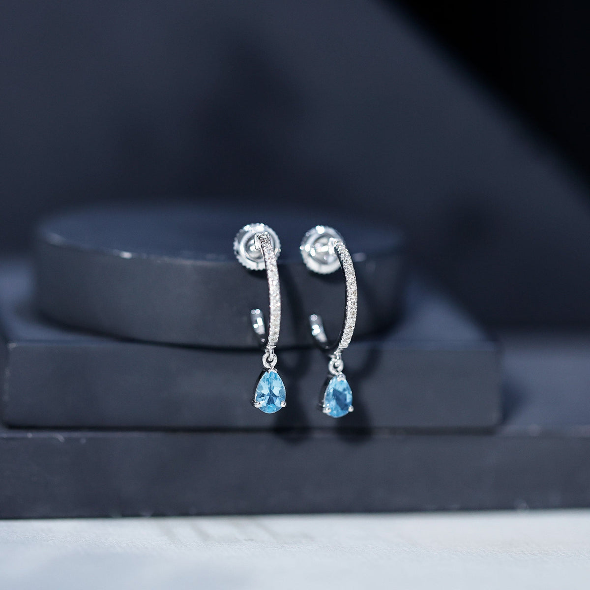 Aquamarine and Diamond Hoop Drop Earrings