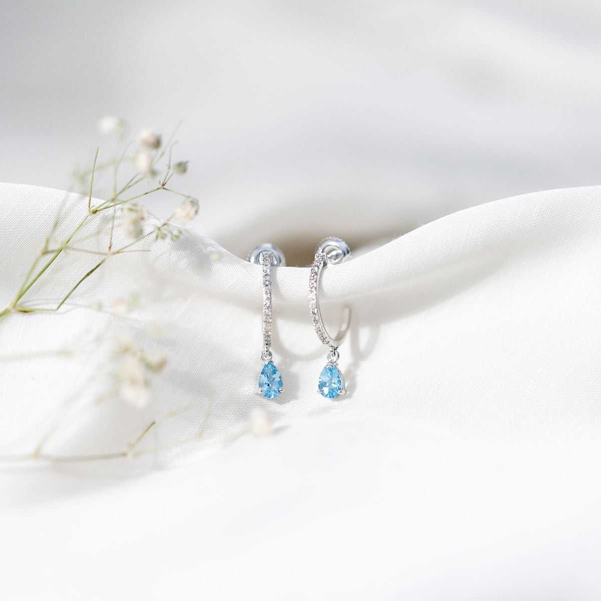 Aquamarine and Diamond Hoop Drop Earrings
