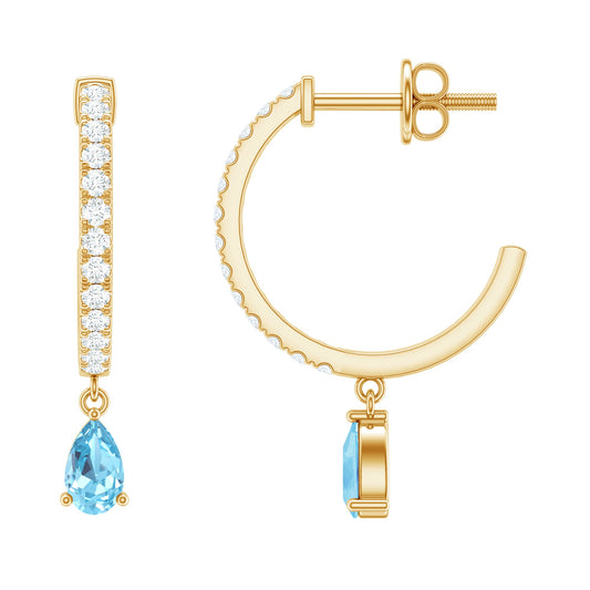 Aquamarine and Diamond Hoop Drop Earrings