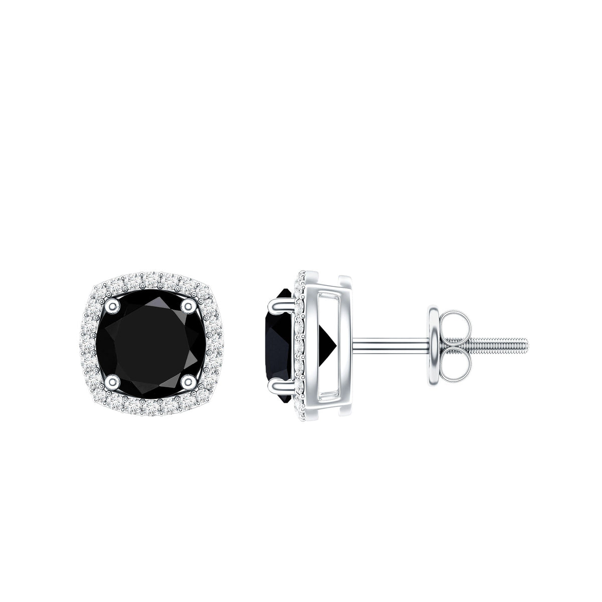 3 Carat Black Spinel Stud Earrings with Diamond Halo