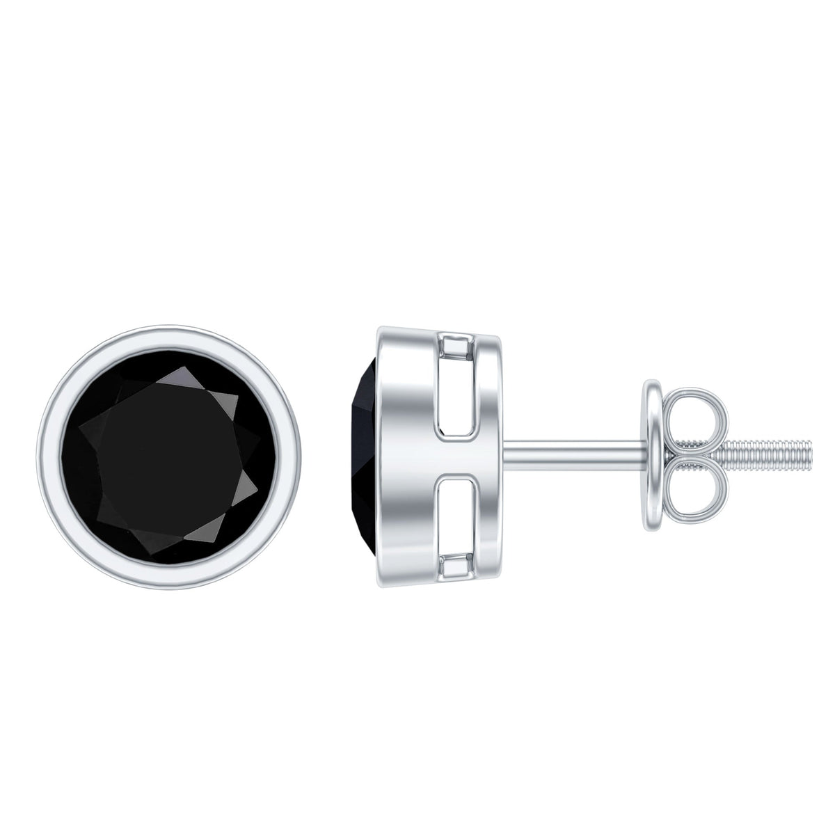1.6 Carat Bezel Set Lab Created Black Diamond Solitaire Stud Earrings
