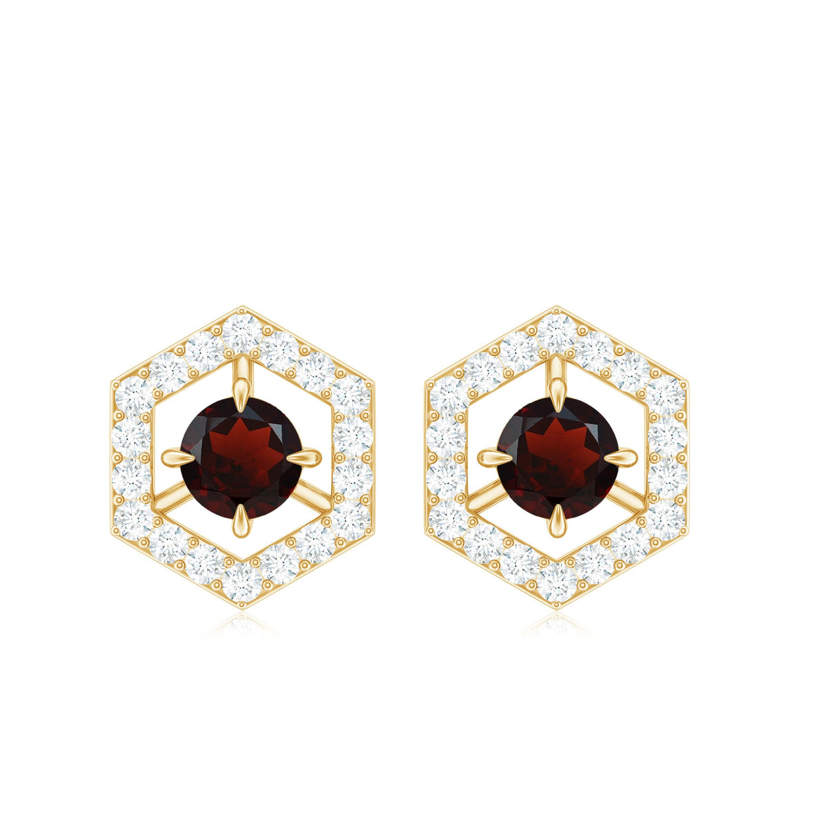 0.6 Carat Minimal Garnet and Diamond Geometric Stud Earrings