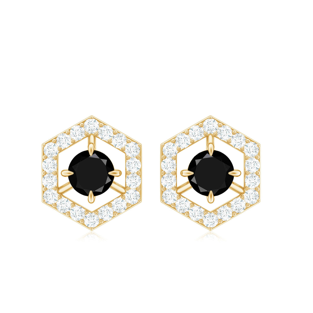 0.9 Carat Black Spinel and Diamond Hexagon Stud Earrings