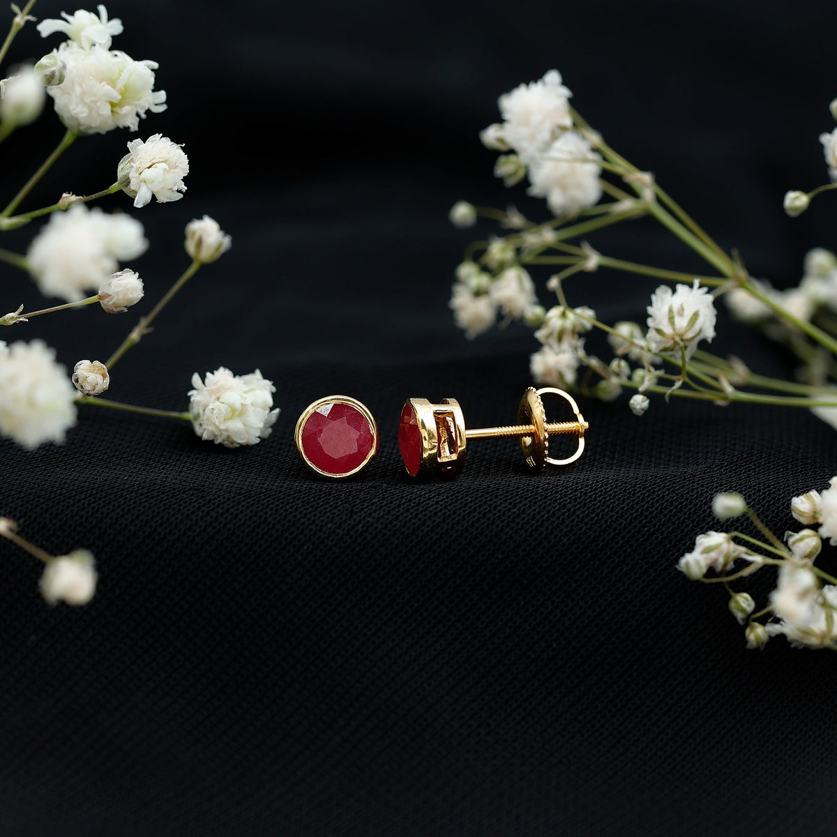 1.3 Carat Bezel Set Genuine Ruby Solitaire Stud Earrings