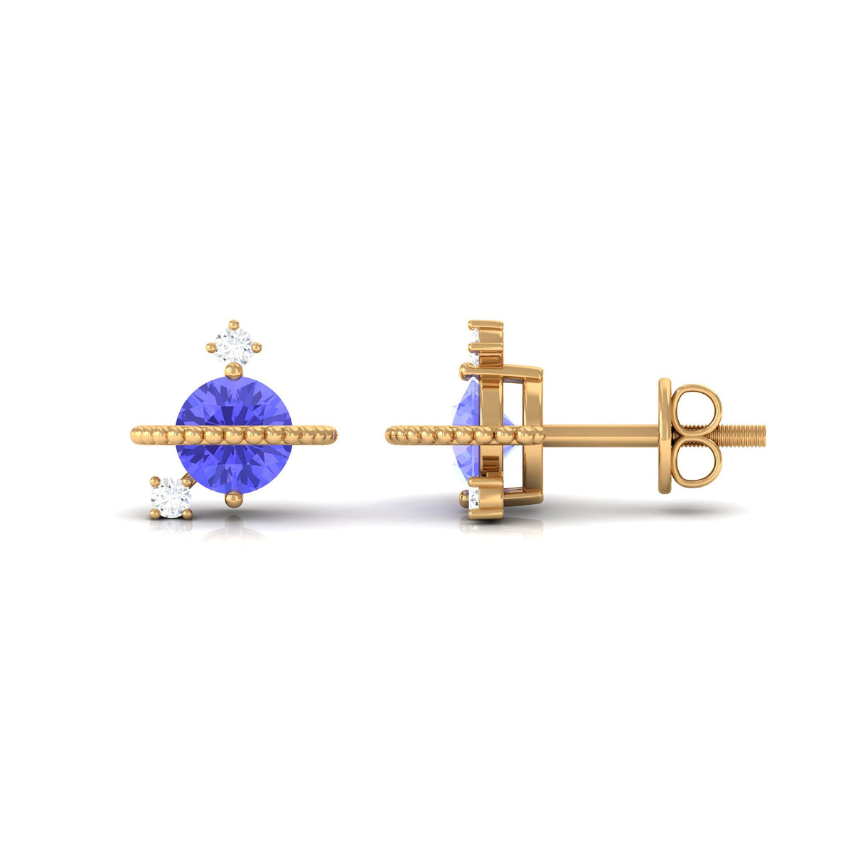 Real Tanzanite and Diamond Celestial Stud Earrings