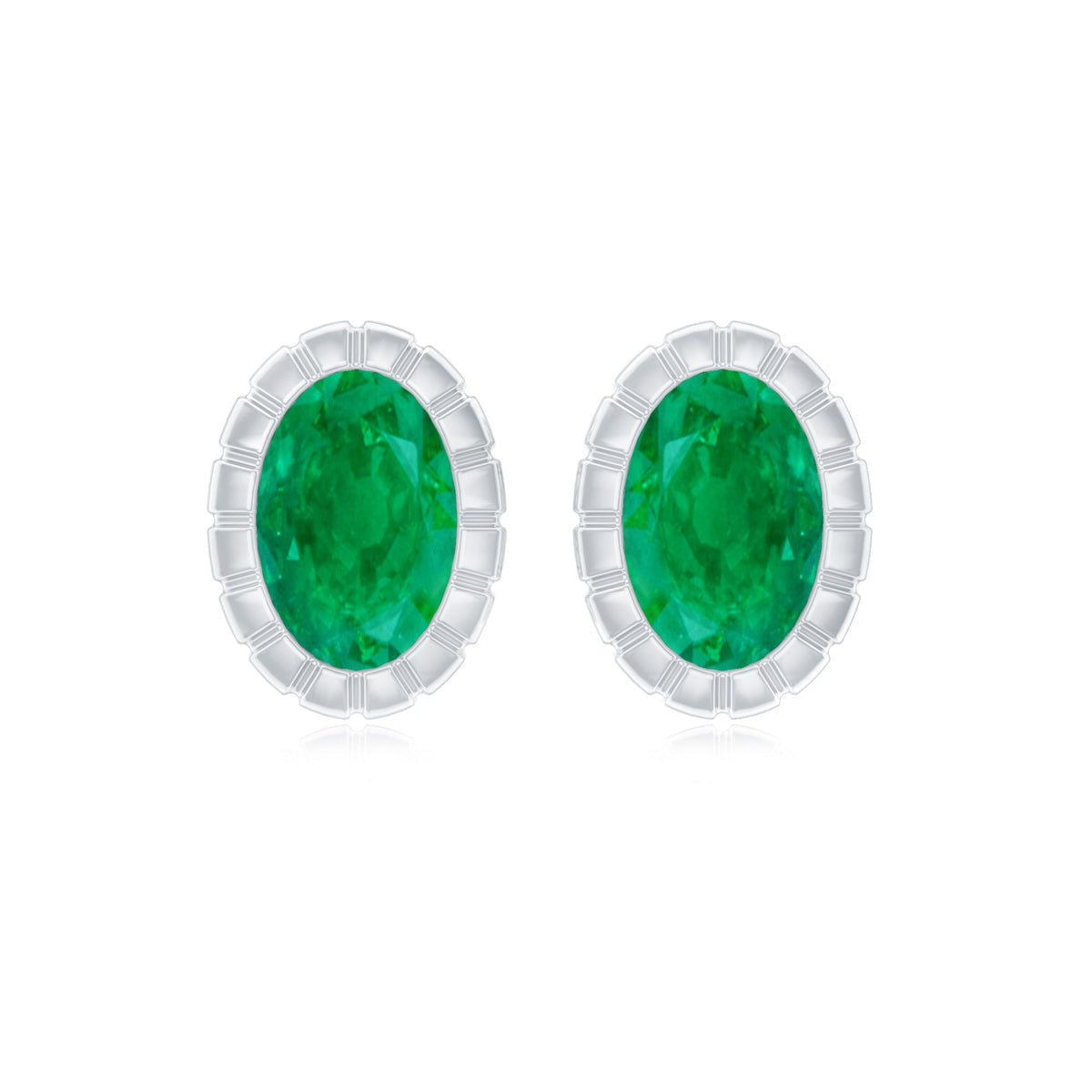 0.8 Carat Oval Emerald Solitaire Stud Earrings in Bezel Setting