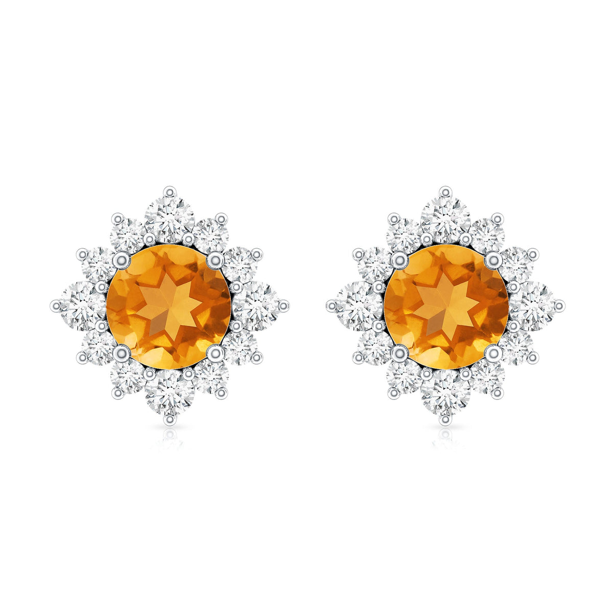 1 CT Classic Citrine Stud Earrings with Diamond Halo